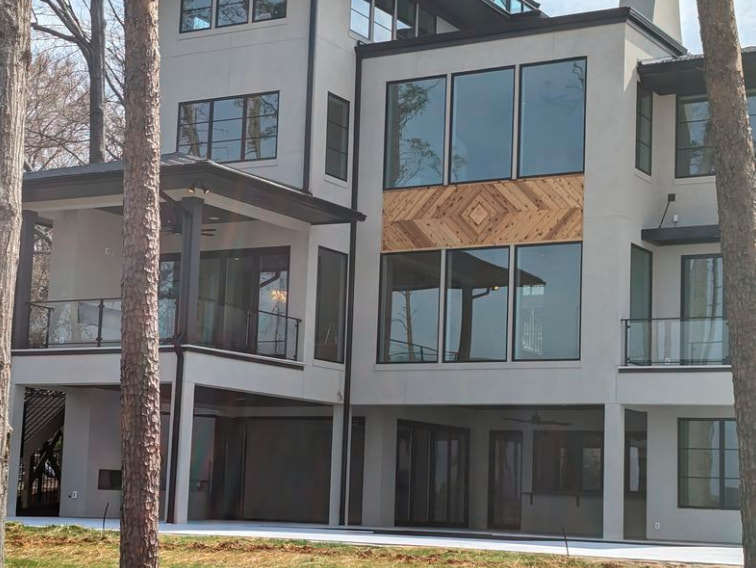 Wood-Inlay Modern Lake House